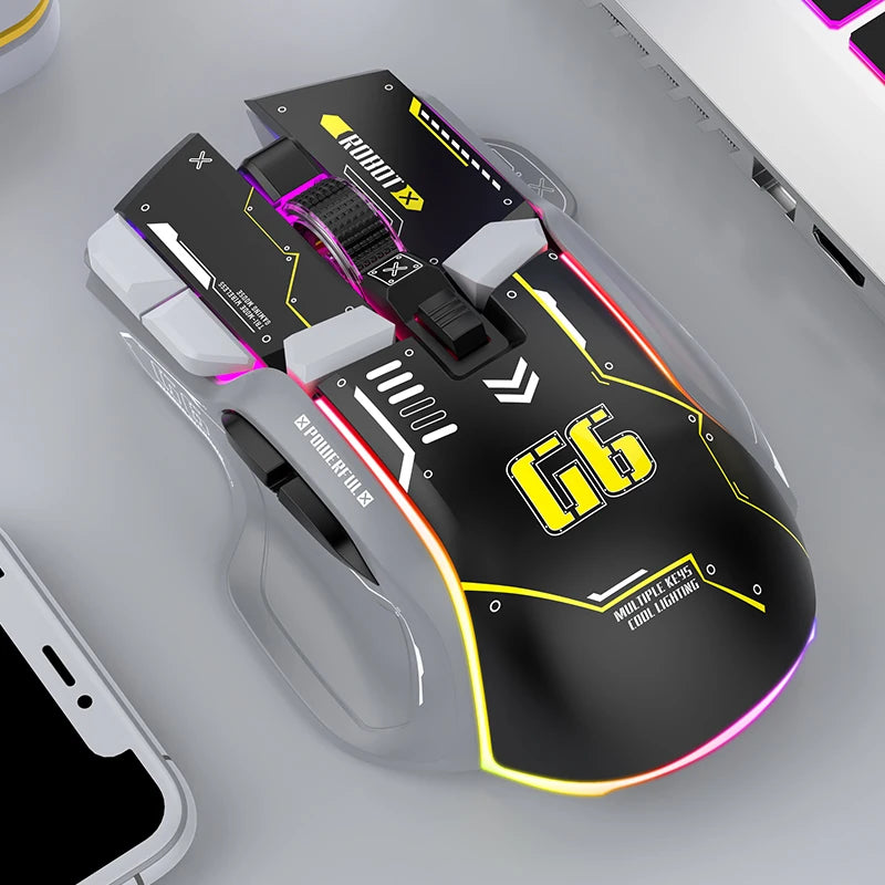 Tri-Mode 2.4G USB Bluetooth Wireless Gamimg Mouse 12 Keys RGB Game Wired Meche Mice for Windows IOS Home Office Laptop PC Gamer