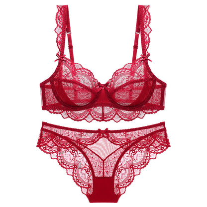 Ultra-Thin Sponge-Free Transparent Bra with Big Breasts and Small Lace Bra for Women Sexy Underwear Bra Set