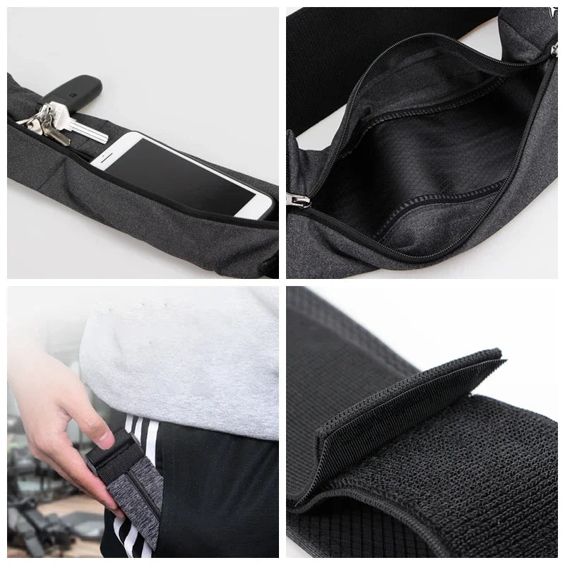 Trail Running Waist Belt Bag Gym Fitness Fanny Pack Elastic Waistband Double Zipper Pocket Racing Bag Sport Phone Case Bag