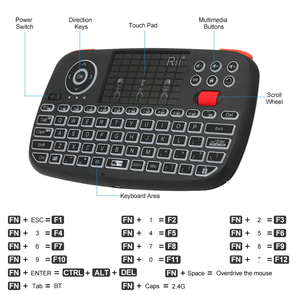 I4 Mini Bluetooth Wireless Keyboard with Touchpad 2.4Ghz Backlit Mouse Remote Control for Windows Android TV Box Smart TV