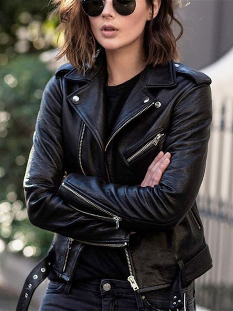 Women's Leather Jacket 2025 New Autumn Short Spring Korean Version Pu Motorcycle Jacket Slim Fit Winter Leather Jacket