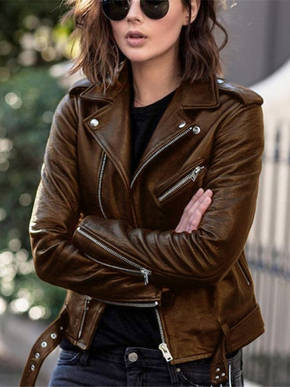 Women's Leather Jacket 2025 New Autumn Short Spring Korean Version Pu Motorcycle Jacket Slim Fit Winter Leather Jacket
