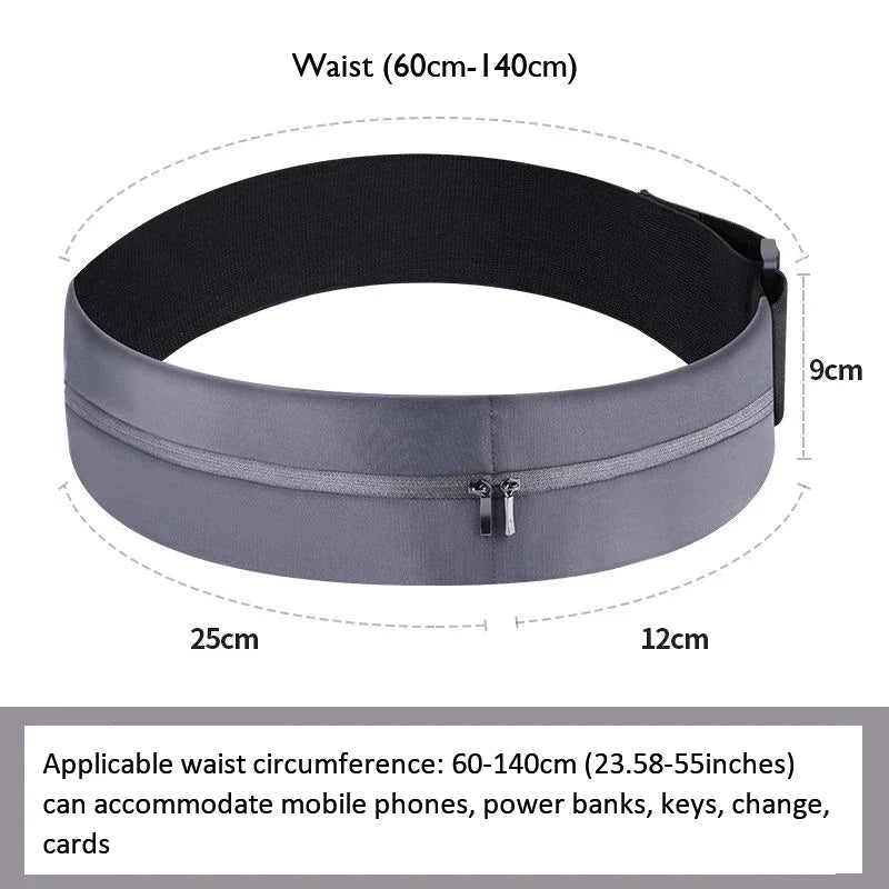 Trail Running Waist Belt Bag Gym Fitness Fanny Pack Elastic Waistband Double Zipper Pocket Racing Bag Sport Phone Case Bag