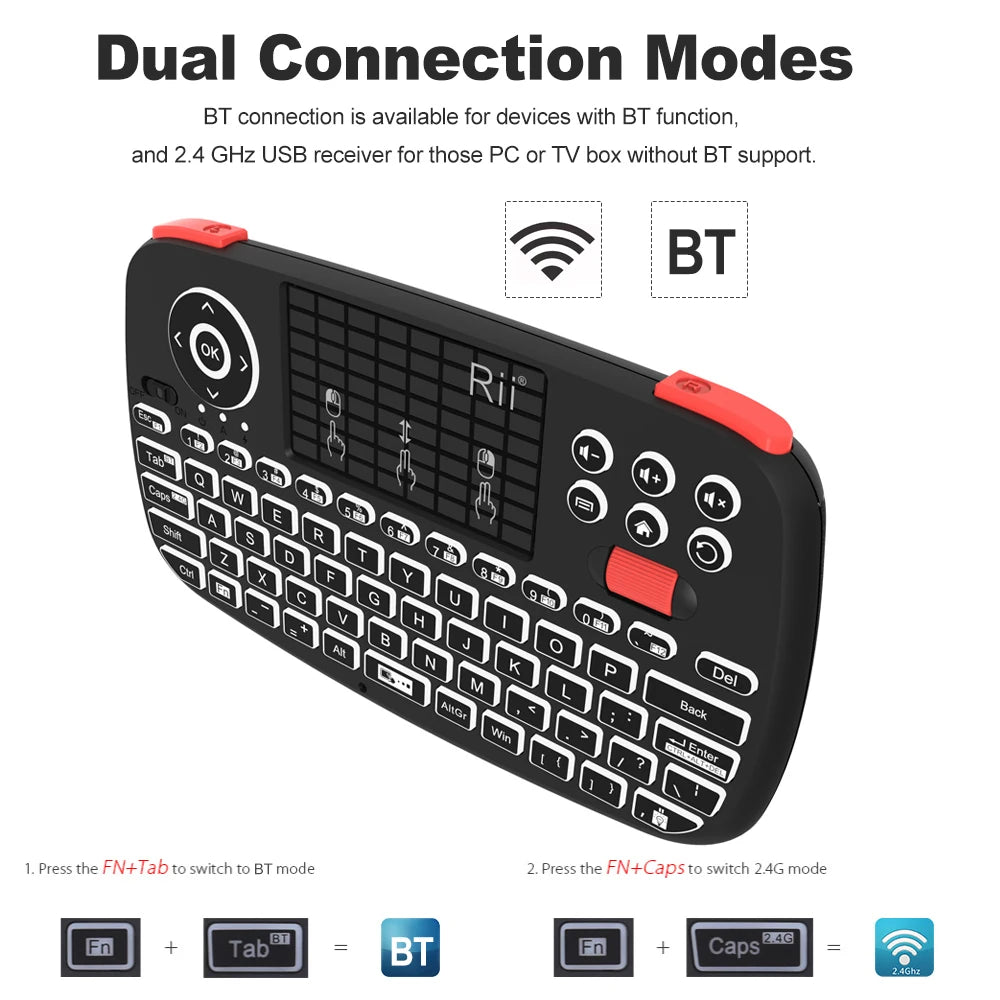 I4 Mini Bluetooth Wireless Keyboard with Touchpad 2.4Ghz Backlit Mouse Remote Control for Windows Android TV Box Smart TV