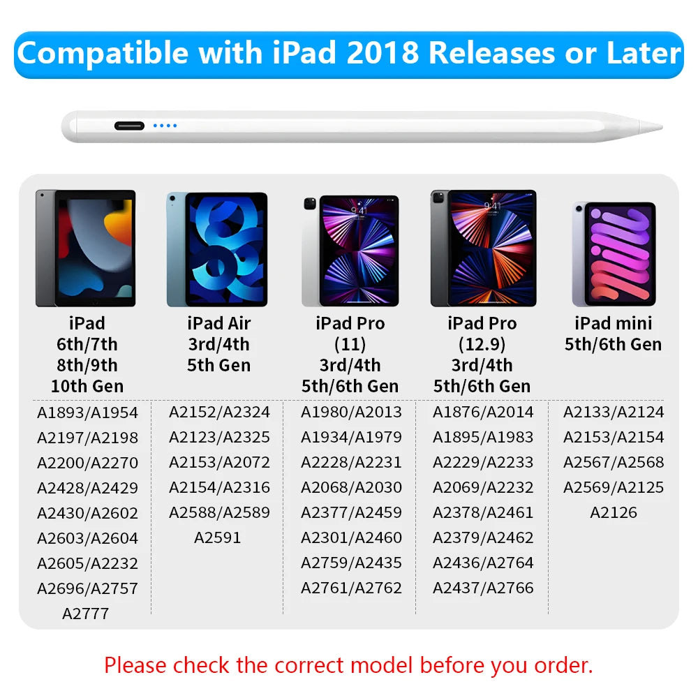 Stylus Pen  Ipad Palm Rejection Power Display for Ipad Pencil Accessories 2022 2021 2020 2019 2018 Pro Air Mini Stylus