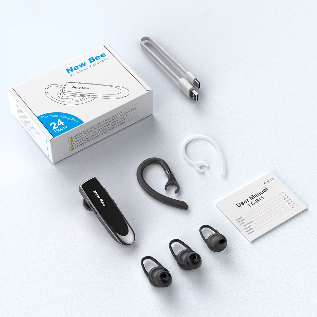 Bluetooth Headset Wireless Earphones Headphones with Mic 24Hrs Earbuds Single Earpiece Mini Handsfree for Driver Office