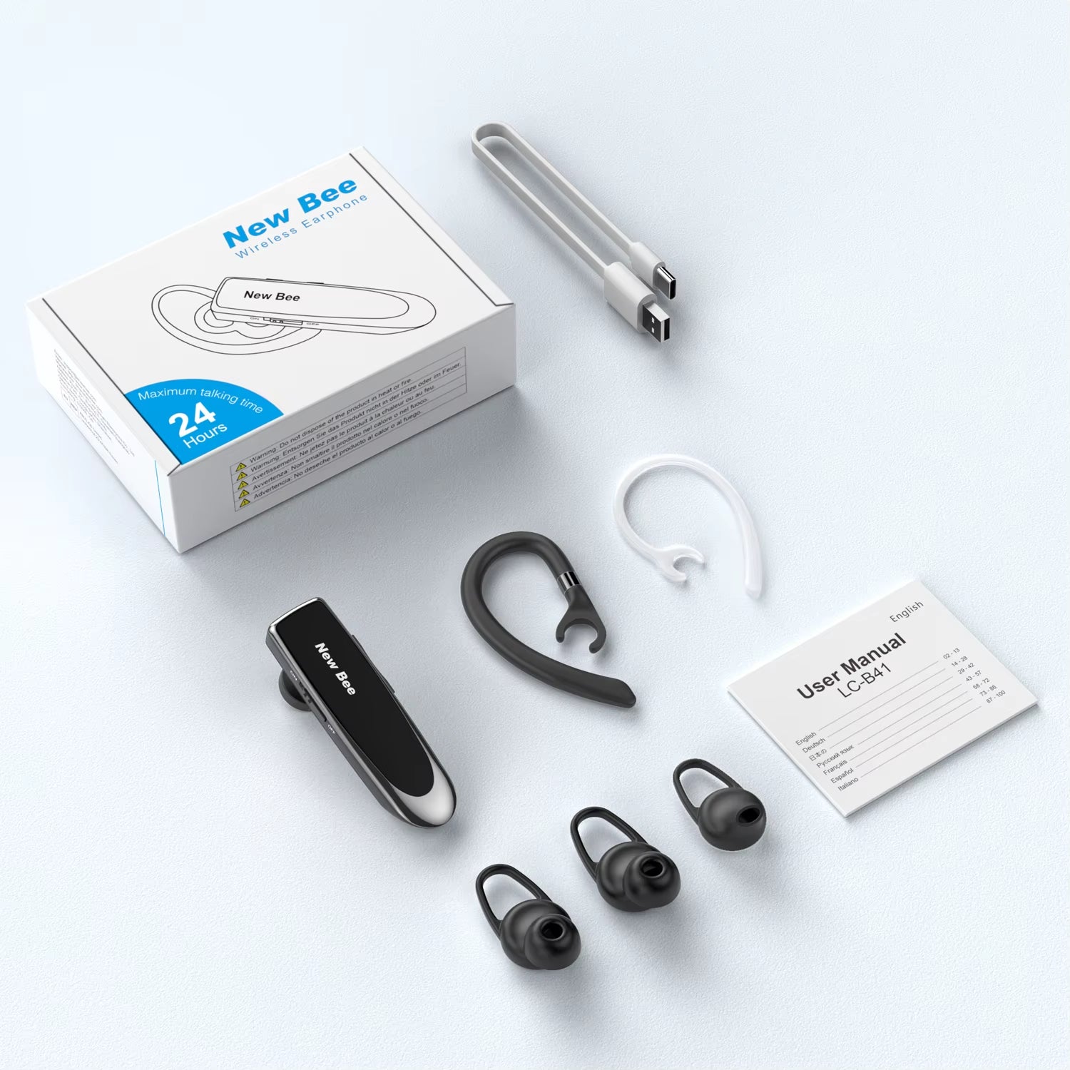Bluetooth Headset Wireless Earphones Headphones with Mic 24Hrs Earbuds Single Earpiece Mini Handsfree for Driver Office