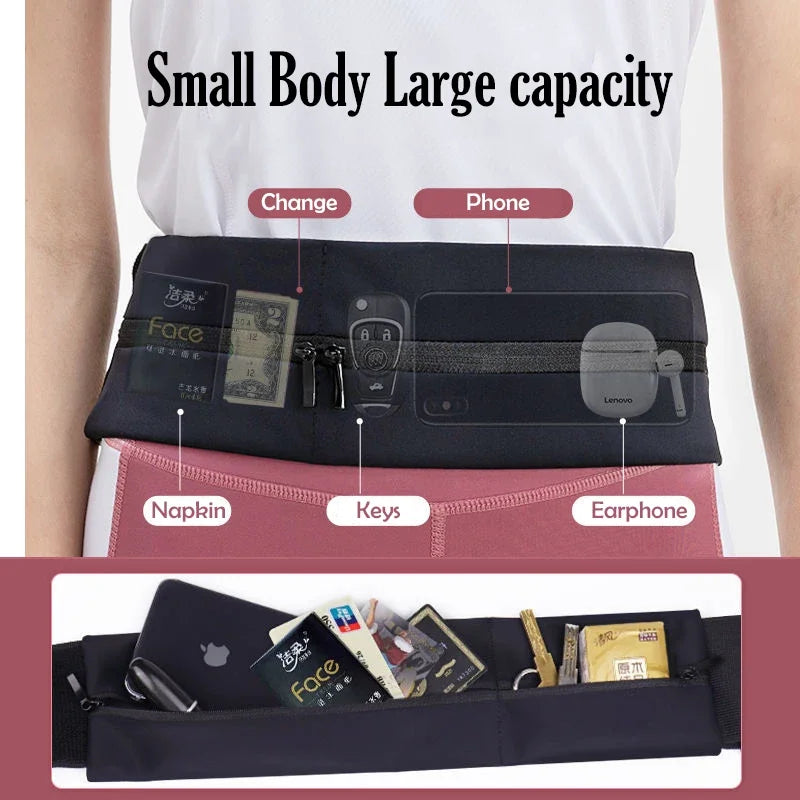 Trail Running Waist Belt Bag Gym Fitness Fanny Pack Elastic Waistband Double Zipper Pocket Racing Bag Sport Phone Case Bag