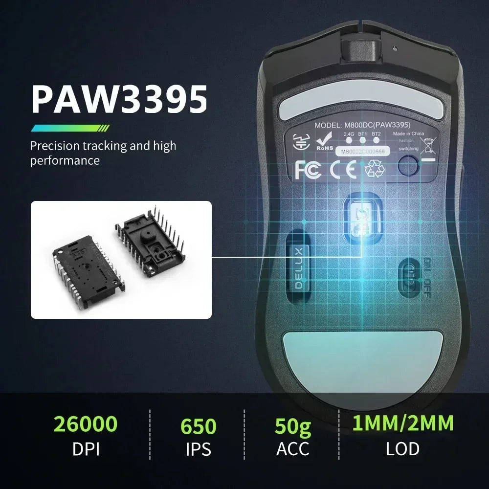 M800 PRO PAW3395 Wireless Gaming Mouse Bluetooth Tri-Mode Connection 26000DPI Huano Pink Switches Macro Mice for PC Gamer