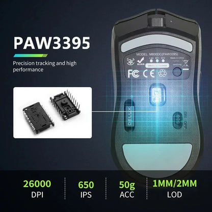M800 PRO PAW3395 Wireless Gaming Mouse Bluetooth Tri-Mode Connection 26000DPI Huano Pink Switches Macro Mice for PC Gamer