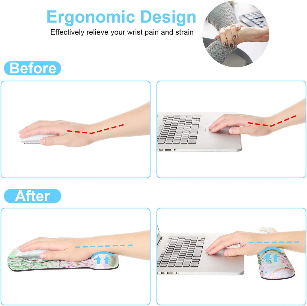 3 in 1 Ergonomic Mouse Pad with Wrist Support and Keyboard Wrist Rest Pad Set with Coaster,  Wrist Pad with Non-Slip Rubber Base and Raised Memory Foam, Easy Typing & Pain Relief, Forest Starry
