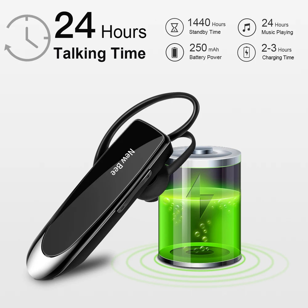 Bluetooth Headset Wireless Earphones Headphones with Mic 24Hrs Earbuds Single Earpiece Mini Handsfree for Driver Office
