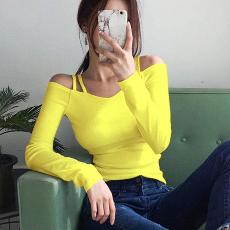 Black Off-Shoulder Short-Sleeve T-Shirt for Women, 2026 Summer New Design, Pure Desire V-Neck Slim-Fit Niche Top