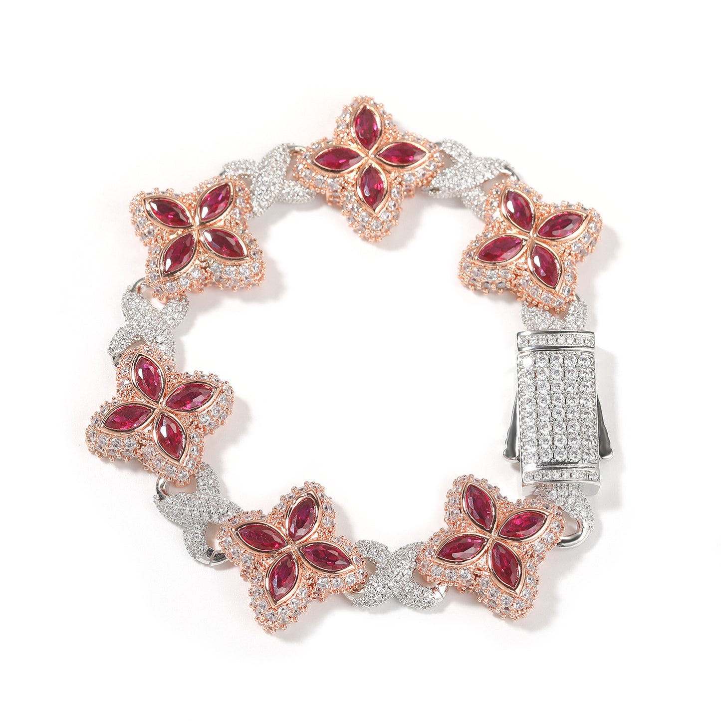 Hip-Hop Rap Chain Infinite Four-Leaf Clover Bracelet Fashionable Trendy Cool Handsome High-End 5A Zircon Colorful Necklace Jewelry