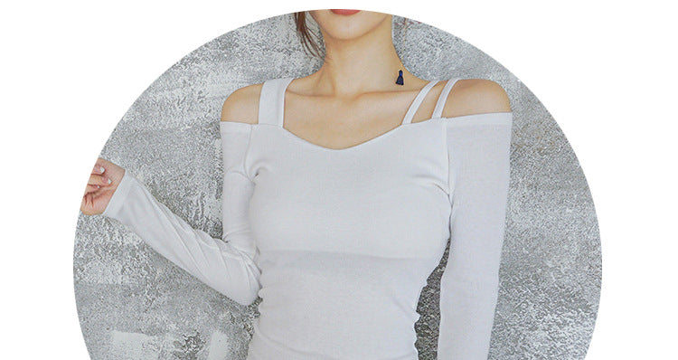 Black Off-Shoulder Short-Sleeve T-Shirt for Women, 2026 Summer New Design, Pure Desire V-Neck Slim-Fit Niche Top