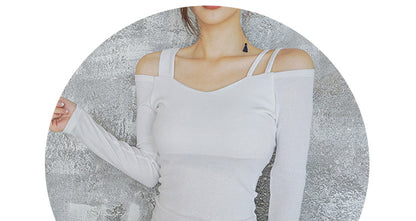 Black Off-Shoulder Short-Sleeve T-Shirt for Women, 2026 Summer New Design, Pure Desire V-Neck Slim-Fit Niche Top