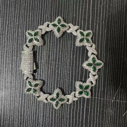 Hip-Hop Rap Chain Infinite Four-Leaf Clover Bracelet Fashionable Trendy Cool Handsome High-End 5A Zircon Colorful Necklace Jewelry