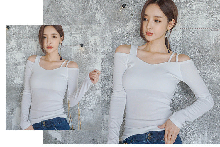 Black Off-Shoulder Short-Sleeve T-Shirt for Women, 2026 Summer New Design, Pure Desire V-Neck Slim-Fit Niche Top