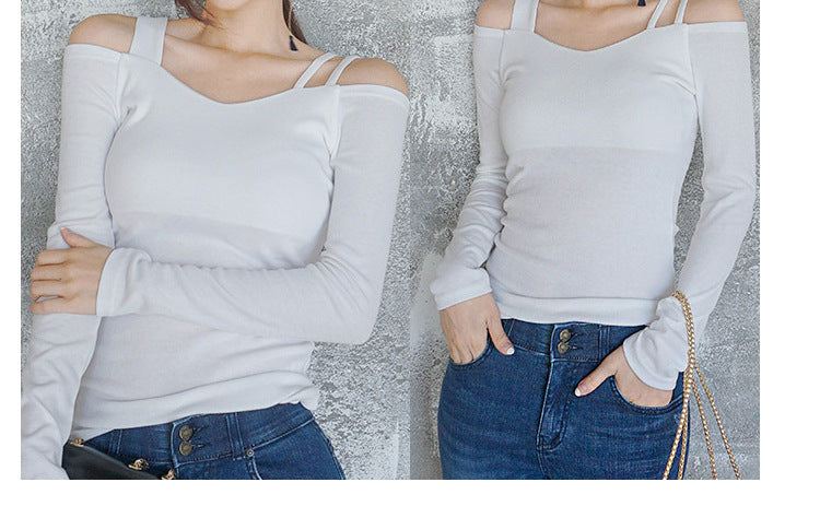 Black Off-Shoulder Short-Sleeve T-Shirt for Women, 2026 Summer New Design, Pure Desire V-Neck Slim-Fit Niche Top