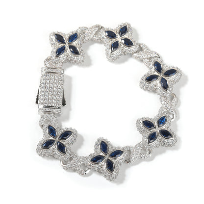 Hip-Hop Rap Chain Infinite Four-Leaf Clover Bracelet Fashionable Trendy Cool Handsome High-End 5A Zircon Colorful Necklace Jewelry