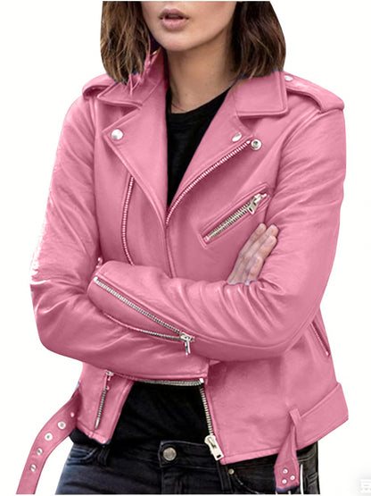 Women's Leather Jacket 2025 New Autumn Short Spring Korean Version Pu Motorcycle Jacket Slim Fit Winter Leather Jacket