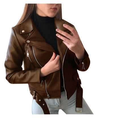 Women's Leather Jacket 2025 New Autumn Short Spring Korean Version Pu Motorcycle Jacket Slim Fit Winter Leather Jacket