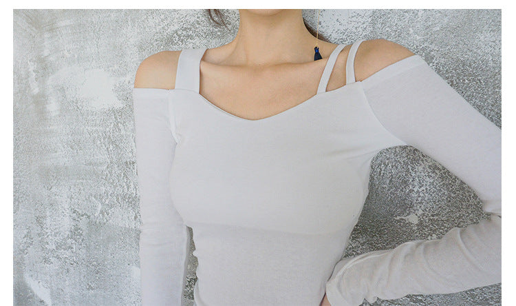 Black Off-Shoulder Short-Sleeve T-Shirt for Women, 2026 Summer New Design, Pure Desire V-Neck Slim-Fit Niche Top
