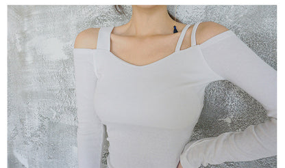 Black Off-Shoulder Short-Sleeve T-Shirt for Women, 2026 Summer New Design, Pure Desire V-Neck Slim-Fit Niche Top