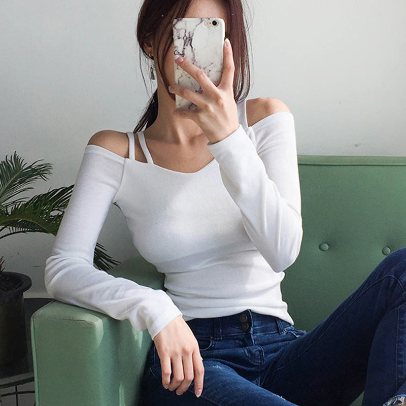 Black Off-Shoulder Short-Sleeve T-Shirt for Women, 2026 Summer New Design, Pure Desire V-Neck Slim-Fit Niche Top