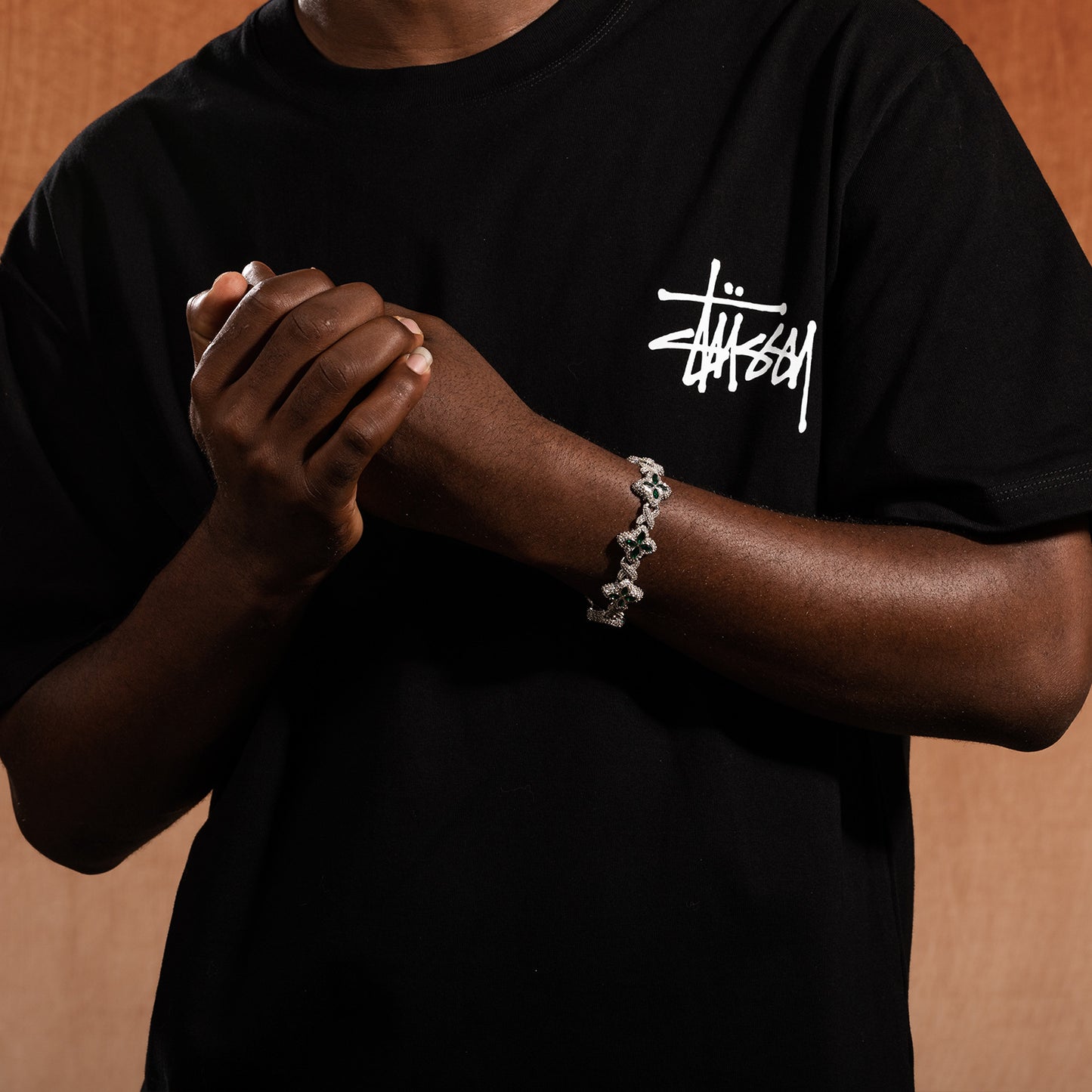 Hip-Hop Rap Chain Infinite Four-Leaf Clover Bracelet Fashionable Trendy Cool Handsome High-End 5A Zircon Colorful Necklace Jewelry
