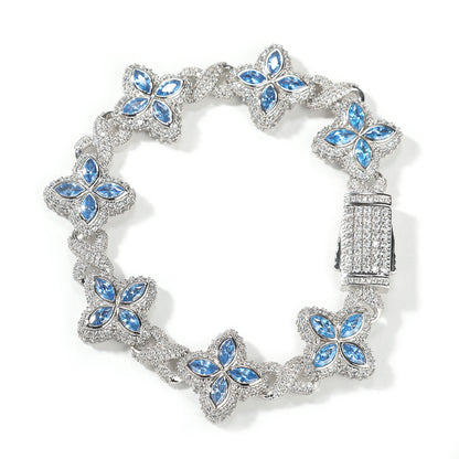 Hip-Hop Rap Chain Infinite Four-Leaf Clover Bracelet Fashionable Trendy Cool Handsome High-End 5A Zircon Colorful Necklace Jewelry