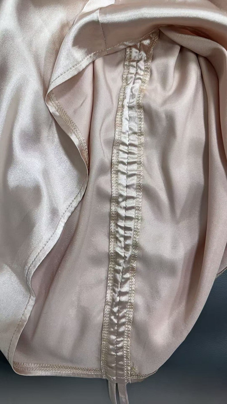 Amazon Cross-Border European and American New Women's Satin Shirt Spring and Summer Asymmetrical Long-Sleeved Slope Collar Shirt Top