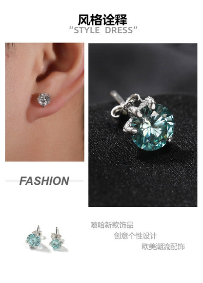 Light Luxury All-match S925 Silver Moissanite Dragon Claw Earrings for Men and Women with High-end Sense Instagram Style Fashionable Distinctive Earrings