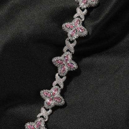 Hip-Hop Rap Chain Infinite Four-Leaf Clover Bracelet Fashionable Trendy Cool Handsome High-End 5A Zircon Colorful Necklace Jewelry