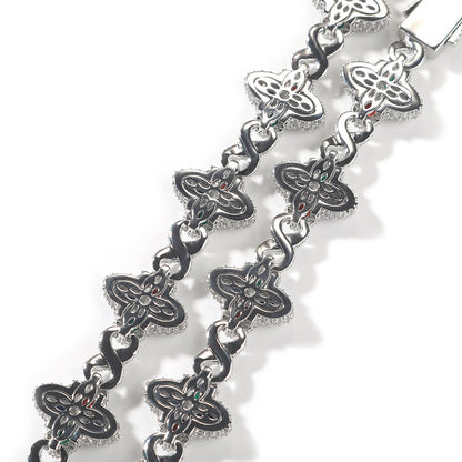 Hip-Hop Rap Chain Infinite Four-Leaf Clover Bracelet Fashionable Trendy Cool Handsome High-End 5A Zircon Colorful Necklace Jewelry